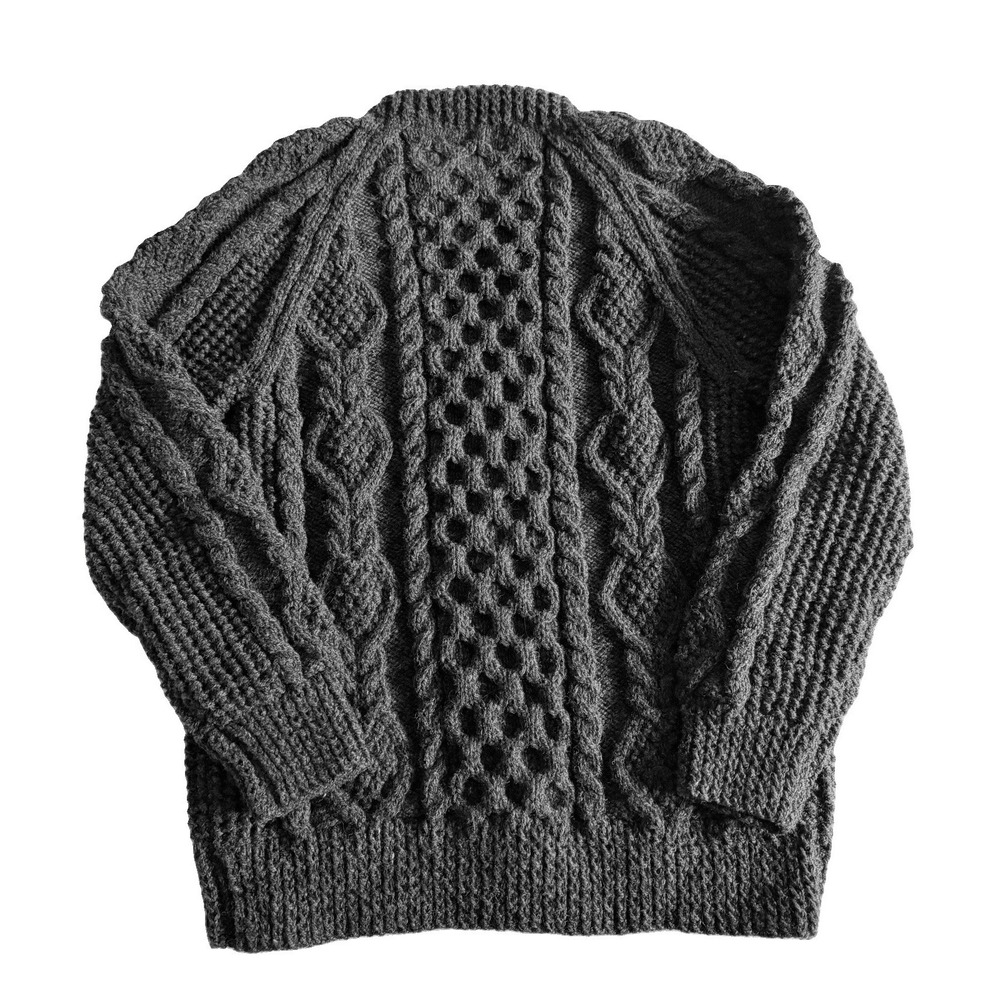 VTG Arans by Ethna Irish Merino Wool Cable Knit Fisherman Chunky Cardigan Gray M - Picture 2 of 13